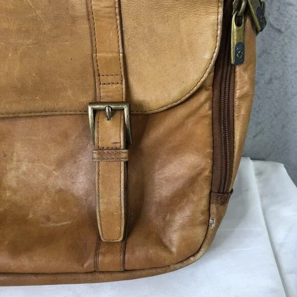 Samsonite Brown 18" Leather Laptop Bag Briefcase Mens Soft Case Satchel Work - Picture 9 of 16
